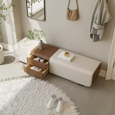 Banc de rangement rectangulaire en bois massif à deux tons pour chambre à coucher et salon Minimalist