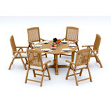 9 Pcs Grade-A Teak Wood Dining Set: 60" Round Table And 8 Marley Folding Reclining Arm Chairs #11MR1208