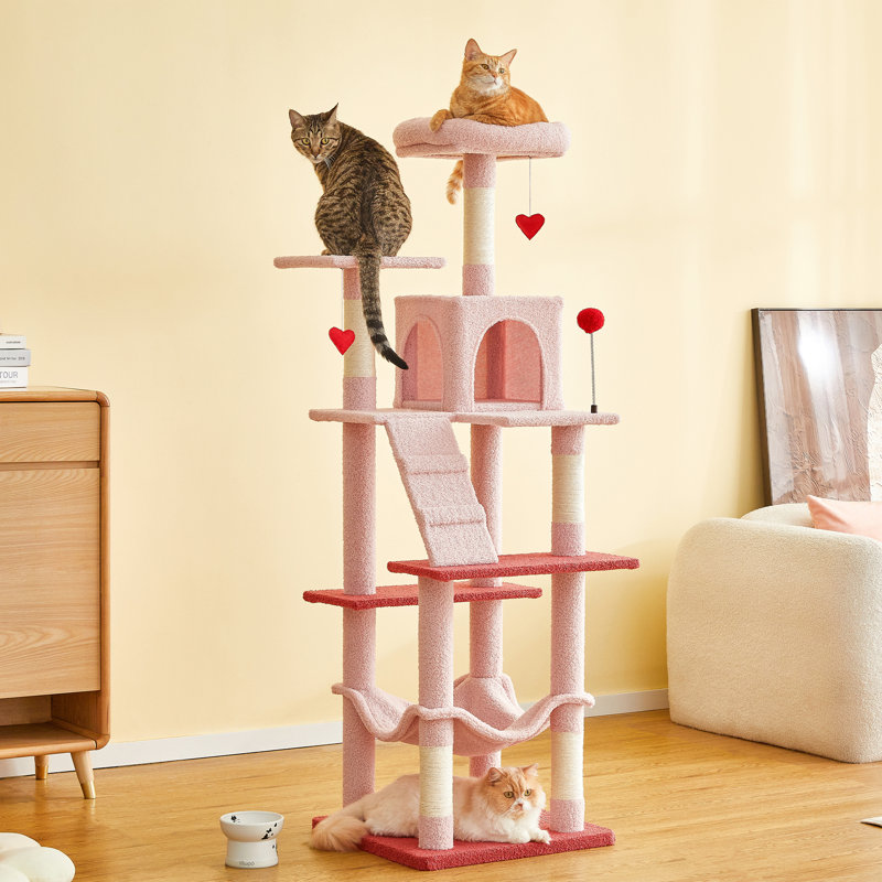 Grand condo 64 "pour chat, Rose foncé, H 70,1 po x l 21,7 po x P 21,7 po