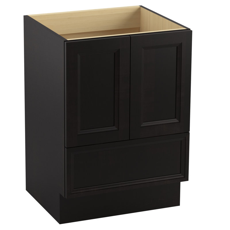 Damask 24" Vanity Base Only with Toe Kick, 2 Doors and 1 Drawer, Batiste noir