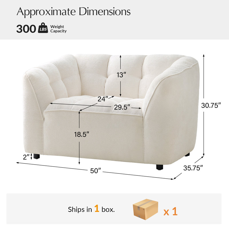 Fauteuil surdimensionné moderne rembourré Hulda, Ivoire ivoire
