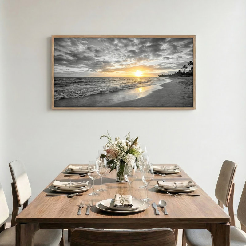 Tableau encadré sur toile représentant un coucher de soleil sur la plage (1 pièce), 147 x 71 cm, 58 po x 28 po