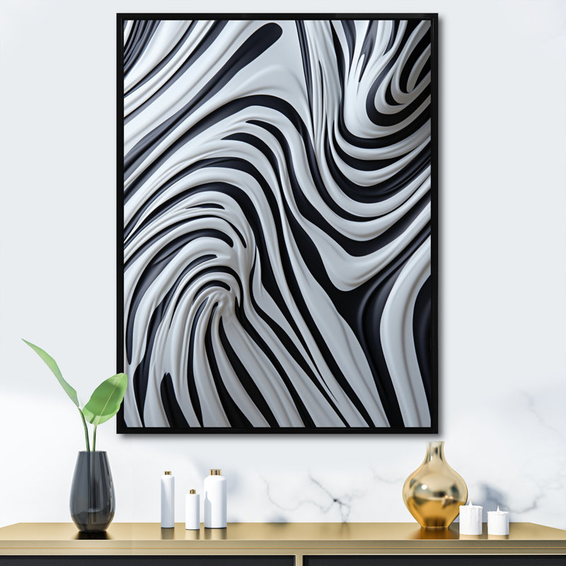 Motif de zèbre noir et blanc IV dynamique encadré sur toile, Noir, H 32 po x l 24 po x P 1 po