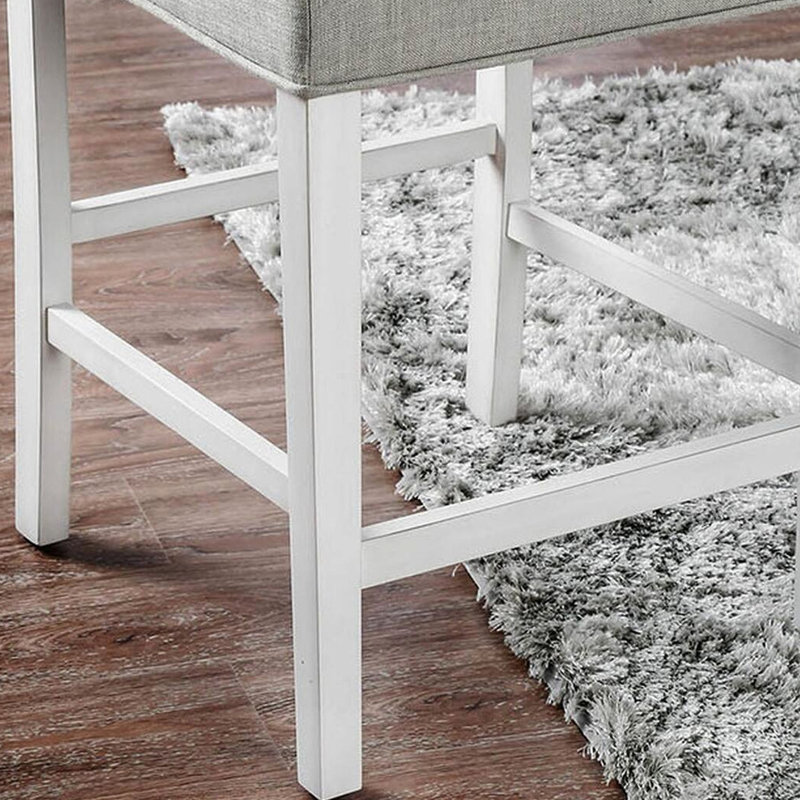 Ensemble de 2 chaises à hauteur de comptoir de style rustique blanc antique et gris avec dossier rembourré élégant pour salle à manger de 2 personnes et espace confortable en tissu