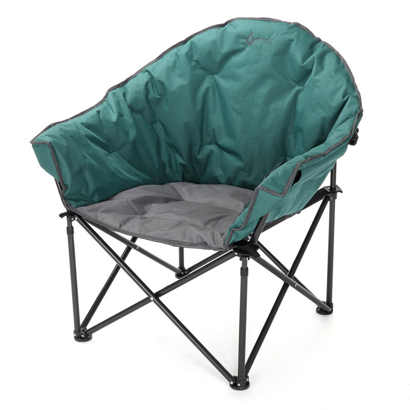 Forest Green Heavy-Duty Padded Folding Camping Chair with Cup Holder