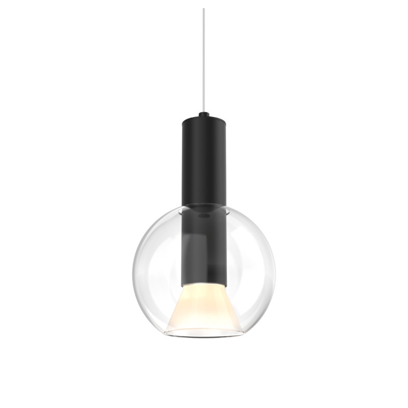 Luminaire suspendu en verre Rosson, Noir mat