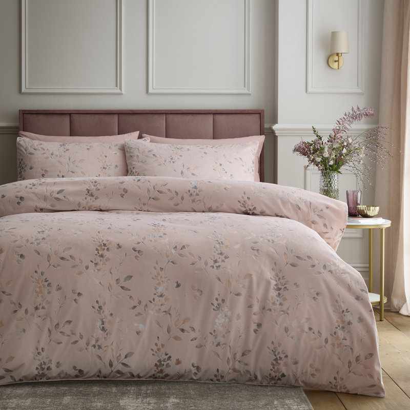 Metallic Leaf Polyester Floral Duvet Cover Set, Super King Bed (260 x 220 cm)