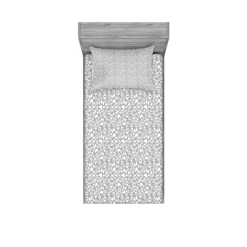 Drap-housse à imprimé pattes Ambesonne, taupe pâle et blanc, Ensemble de draps pour taille de lit simple avec d