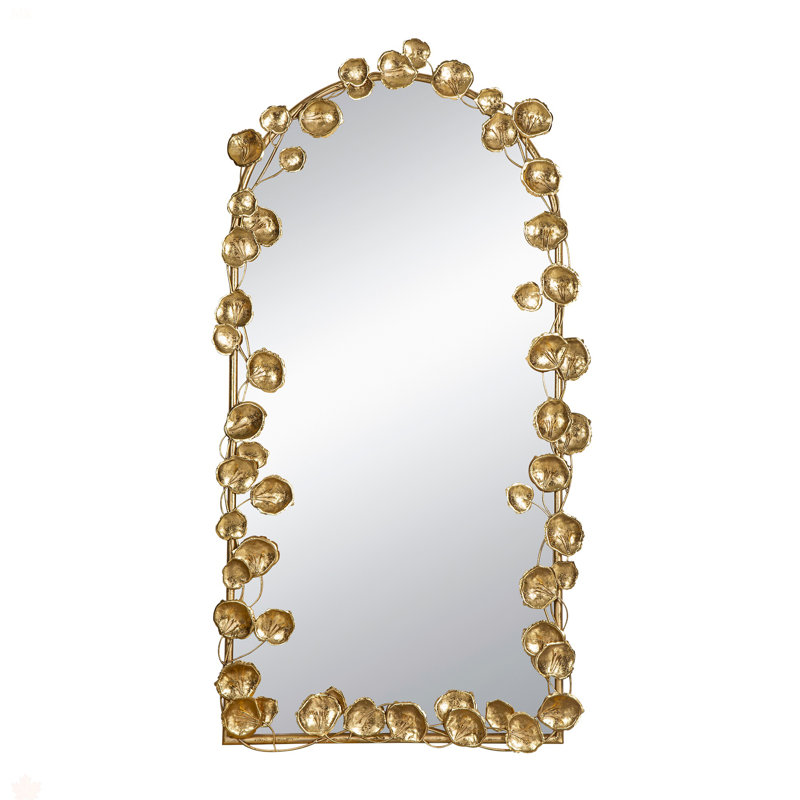 51.5" X 29" Full Length Arched Wall Mirror With Golden Leaf Accents, Decorative Mirror For Living Room Bedroom