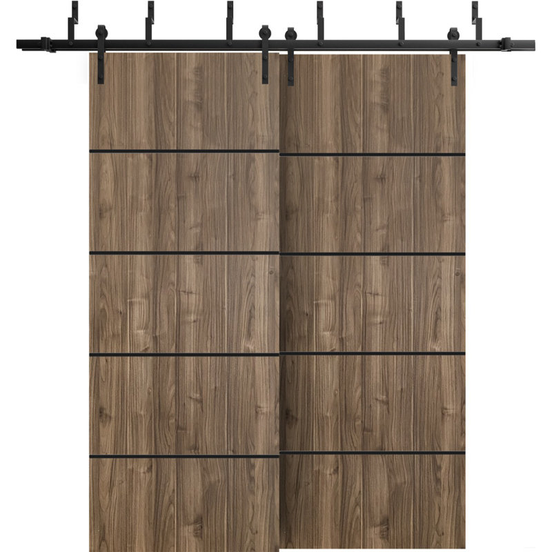 Porte de grange en bois massif massif, Noyer, 84 po x 96 po