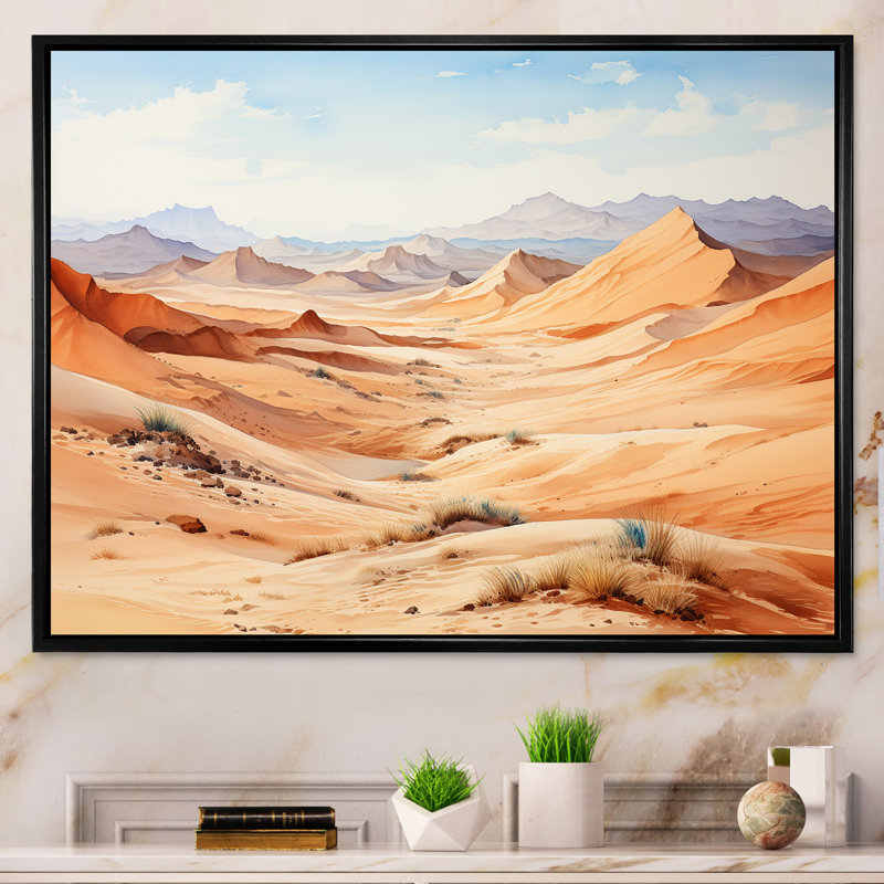 Paysage désertique du Sahara sur toile, Cadre flottant noir, H 12 po x l 20 po x P 1 po