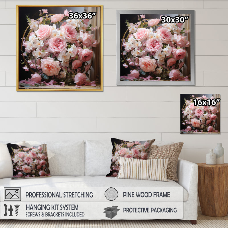 «Pink Wreath», impression romantique sur toile, H 36 po x l 36 po x P 1,5 po