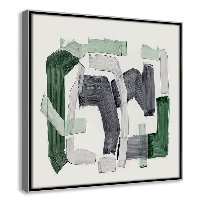 Formes d'émeraude - reproduction carrée par Casa Fine Arts, Toile argentée avec cadre flottant, Pas de tapis