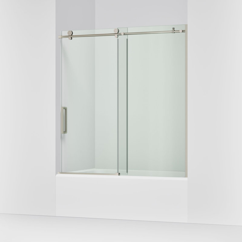 Composed 62 In. H Sliding Bath Door With 3/8 In. - Thick Glass, Nickel
