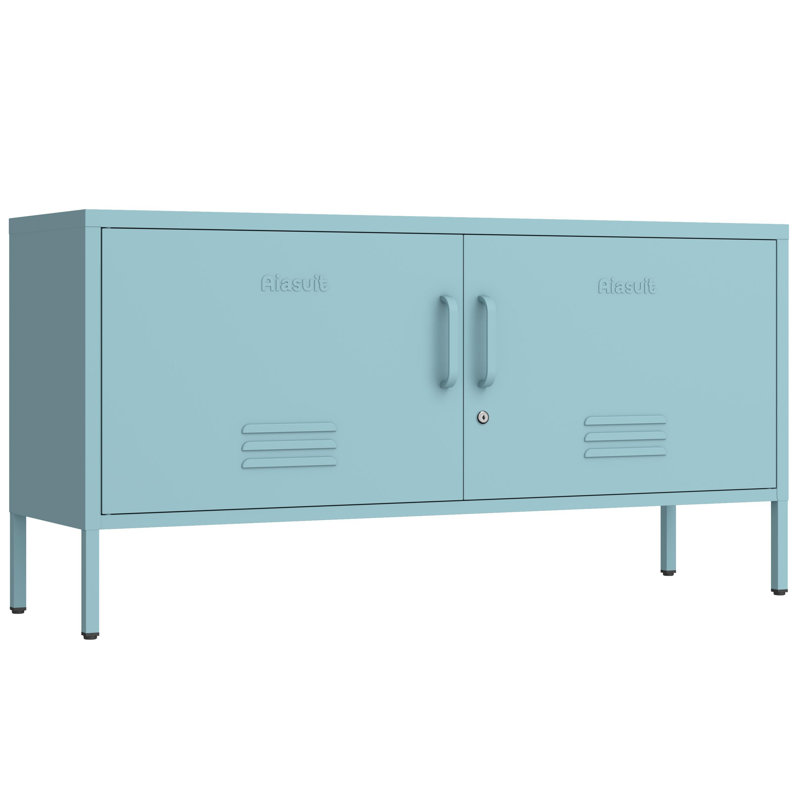 Wide Lockable Metal TV Stand for Bedroom, Heavy Duty Entertainment Center with Adjustable Shelves & 2 Doors, Multifunctional Storage Cabinet for Home