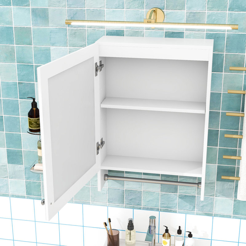Armoire de rangement murale avec rangement dissimulé, charnières à fermeture en douceur et barre à serviettes, Mirror Cabinet