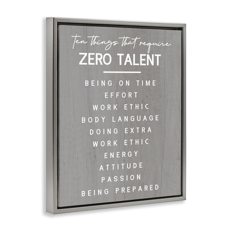  "Motivation Zero Talent" par Daphne Polselli, Cadre flottant gris lustré, H 21 po x l 17 po