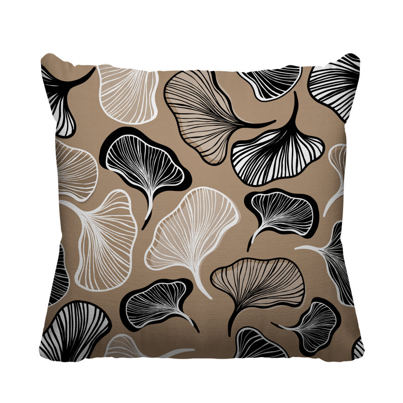 Coussin intérieur / extérieur à motif de feuilles abstraites ngoli, L 19 po x H 19 po, Beige
