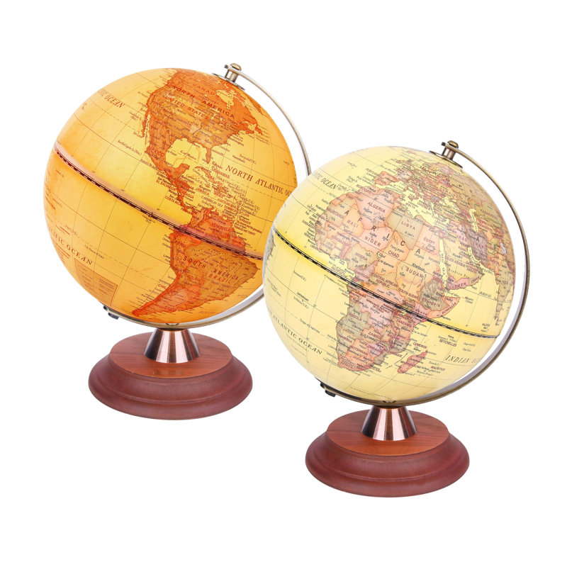 EXERZ Illuminated World Globe 20Cm Antique Globe Stand Metal Arc, Light Up LED Earth Globe Lamp, Vintage Colour Modern Map