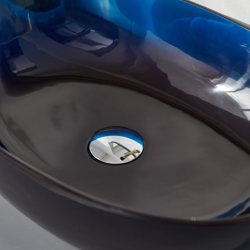 Lavabo de salle de bain vasque ovale en résine transparente 22 po x 15 po Pensen, Bleu