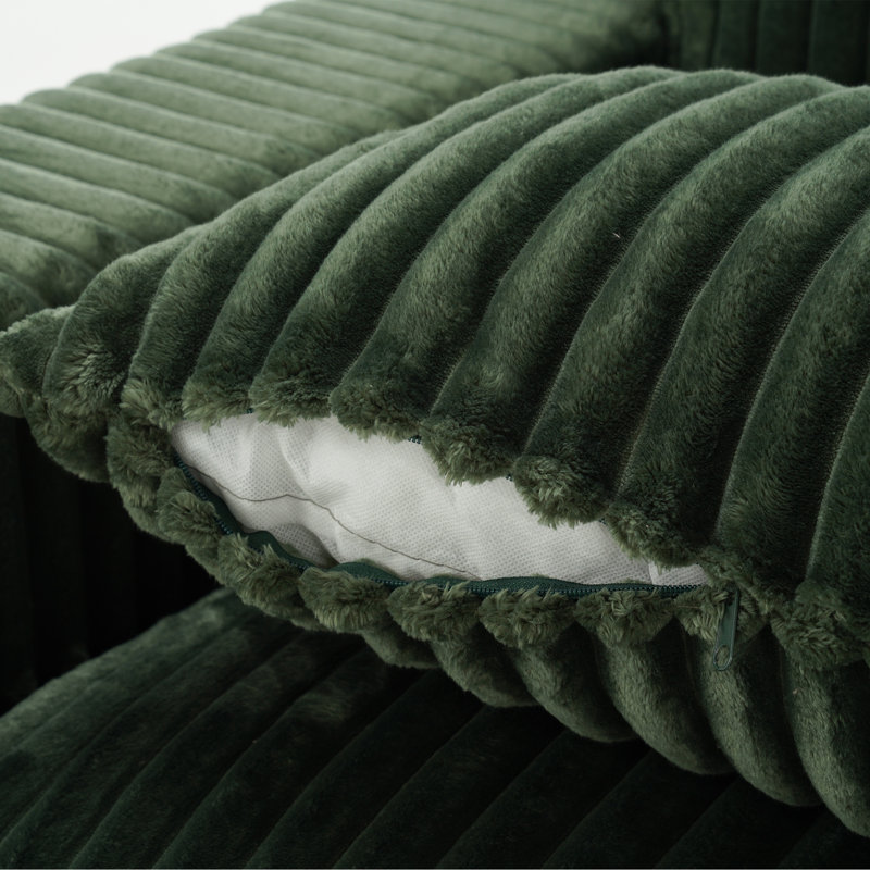 Upholstered Faux Rabbit Fur Flannel Armchair with Pillow Back, One Arm Single Chair Module Part For Sectional Sofa, Green