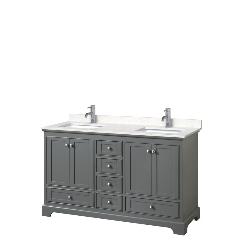 Deborah 60'' Double Bathroom Vanity with Marble Top, Polished Chrome, Carrara Cultured Marble, Dark Gray