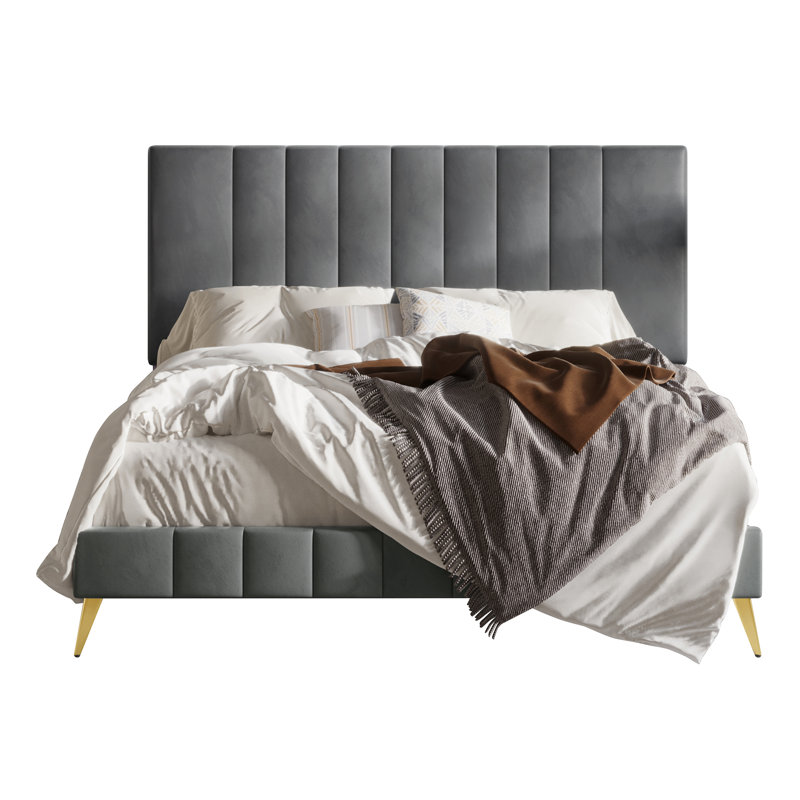 Gorgia Upholstered Panel Bed, Light Gray, King