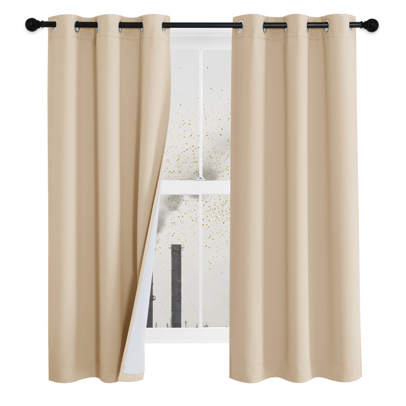 4-in-1 PM2.5 Particles Noise Blackout Thermal Insulation Curtains Heavy-Duty Full Light Shading Drapes with Detachable Liner for Villa/Hall/Dorm