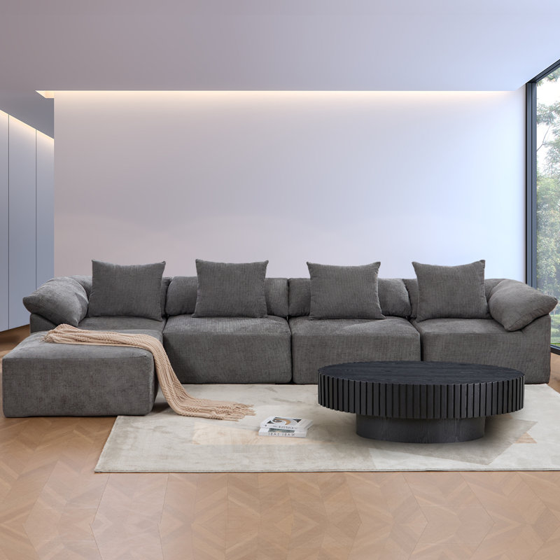 Cloudelle Boneless Modern Modular Couch Set,Cloud Sofa With 4 Pillows,Free Combination, Gray Chenille