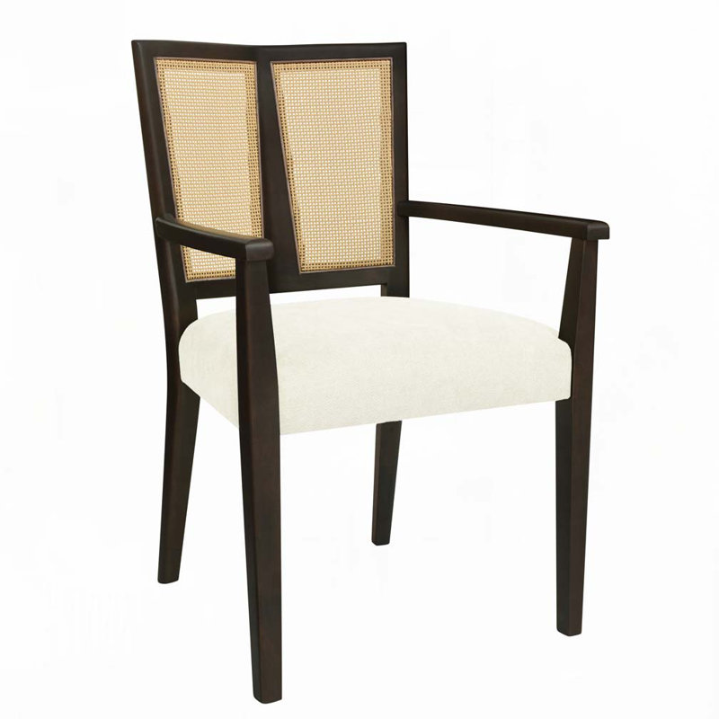 Dining Chairs With Rattan Back, Dark Brown, Beige