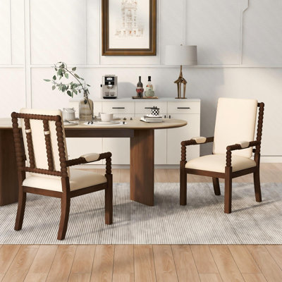 Set of 2 Walnut Solid Rubber Wood Dining Chairs, Upholstered Fabric Kitchen Chairs with High-Resilience Sponge