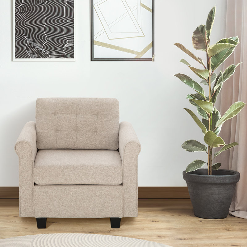 Fauteuil en chenille rembourré avec éponge résistante, Chenille beige