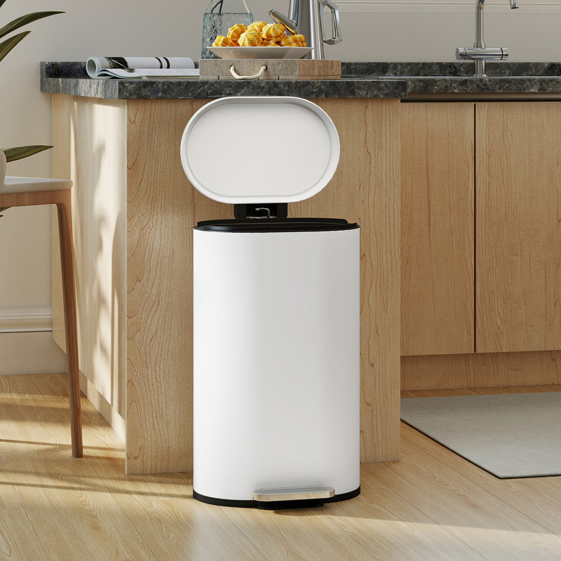 Metal, Plastic Step On Kitchen Trash Can - 30L, Cream