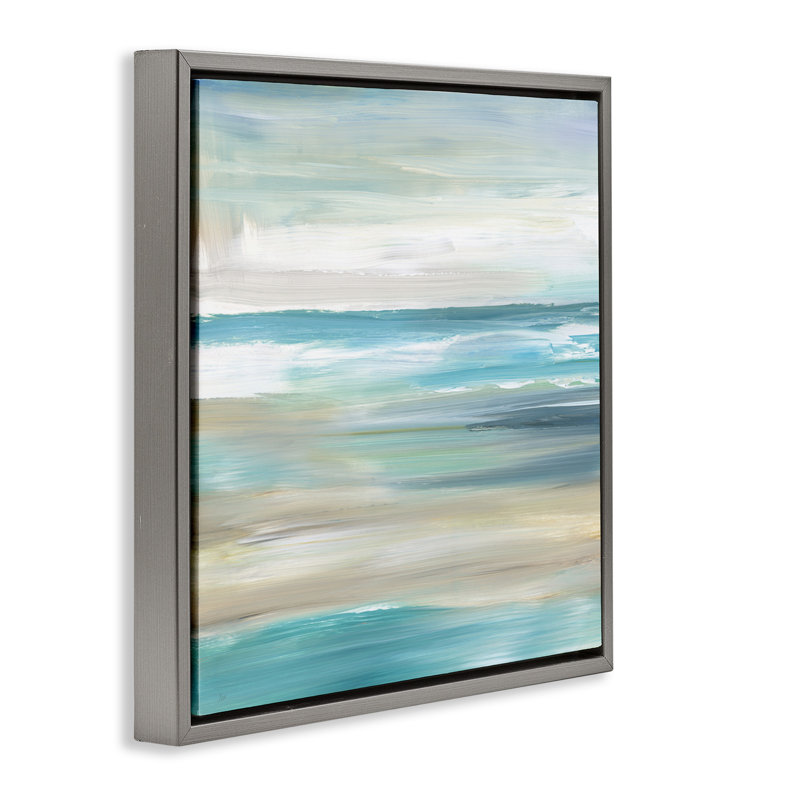 Plage abstraite, sable, vagues de l'océan, Cadre flottant gris lustré, H 25 po x l 25 po