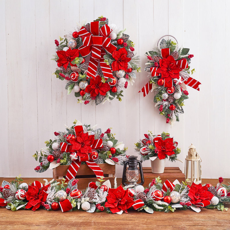 Ornement poinsettia givré rouge