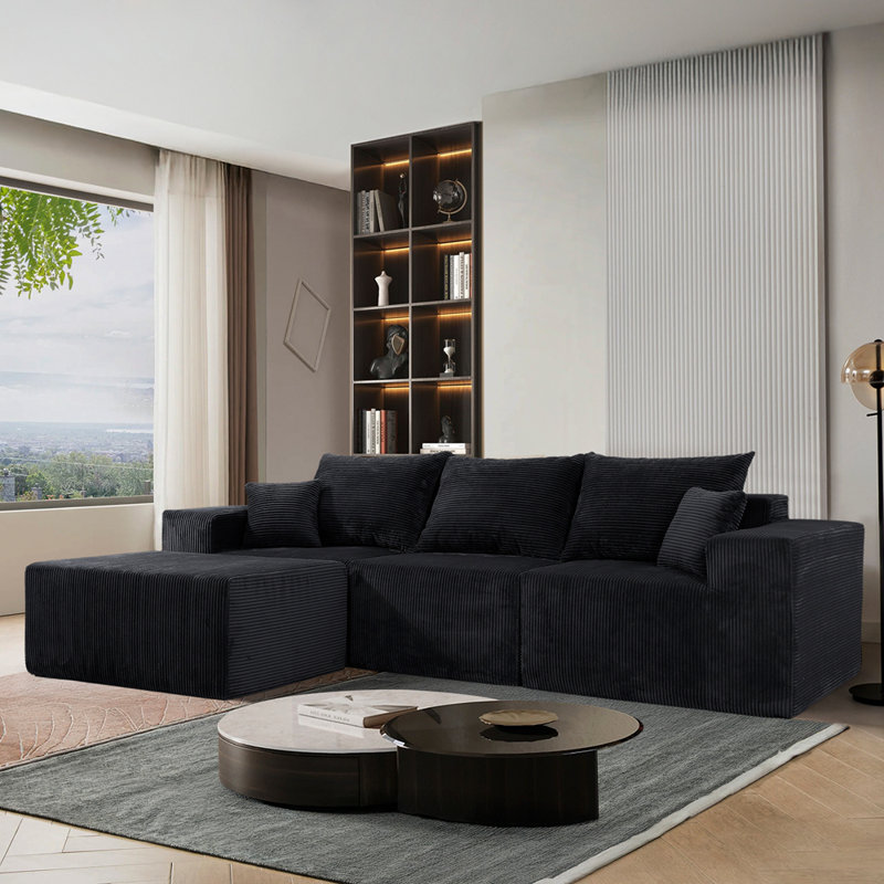 Canapé modulaire en L 4 pièces, sans assemblage, canapé convertible avec méridienne spacieuse, revêtement en velours côtelé de qualité supérieure, aménagement flexible pour le salon ou l’appartement