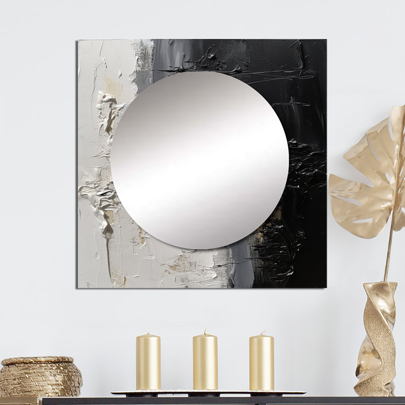 Shelva - Art abstrait miroir mural carré en marbre, 23 po x 23 po