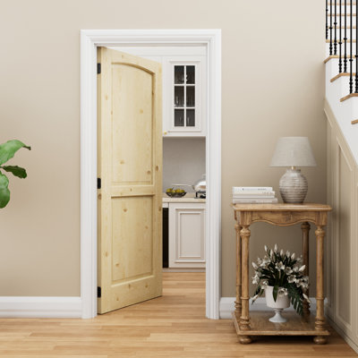 Interior 2‑Panel Pine Wood Door, Colonial Natural Solid Pine Prehung Door, with Jamb Kit, Seal Strip, Black Hinges & Left Hand Inswing, Unfinished & Paintable Door, for Pantry, Bedroom, Bathroom, Closet & Living Room, 24"x 80"