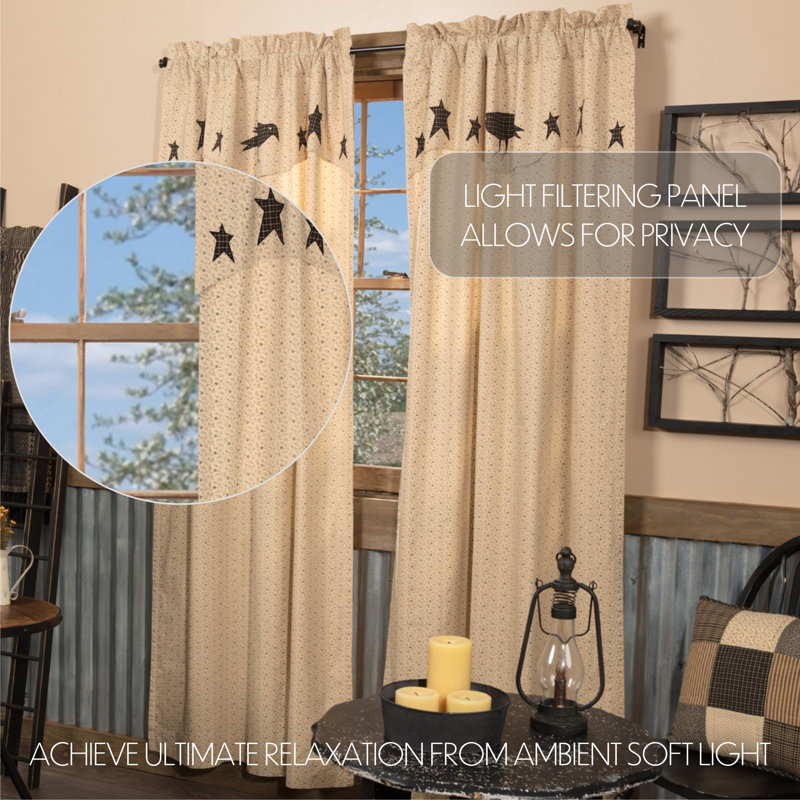 Kettle Grove 84" Black and Creme Cotton Sheer Rod Pocket Curtain Panels
