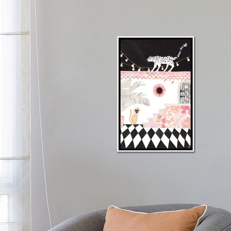 Art sur papier leopard et singe, Toile blanche encadrée, H 26 po x l 18 po x P 1,5 po