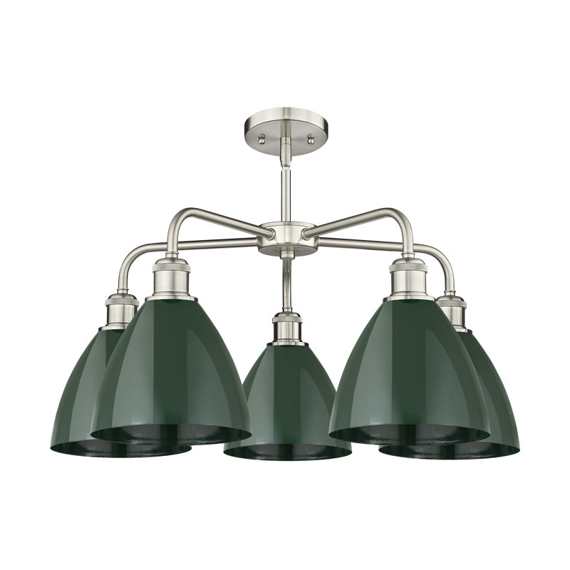 Lustre en dôme à 5 lumières Trickett, Nickel satiné, Vert
