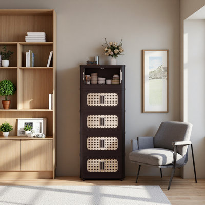 Armoire de rangement pliante latérale de 20 po de large, 5 niveaux, 19,69 po x 11,81 po x 50,00 po, bacs de rangement pliables avec porte magnétique, armoire de rangement en plastique avec roues