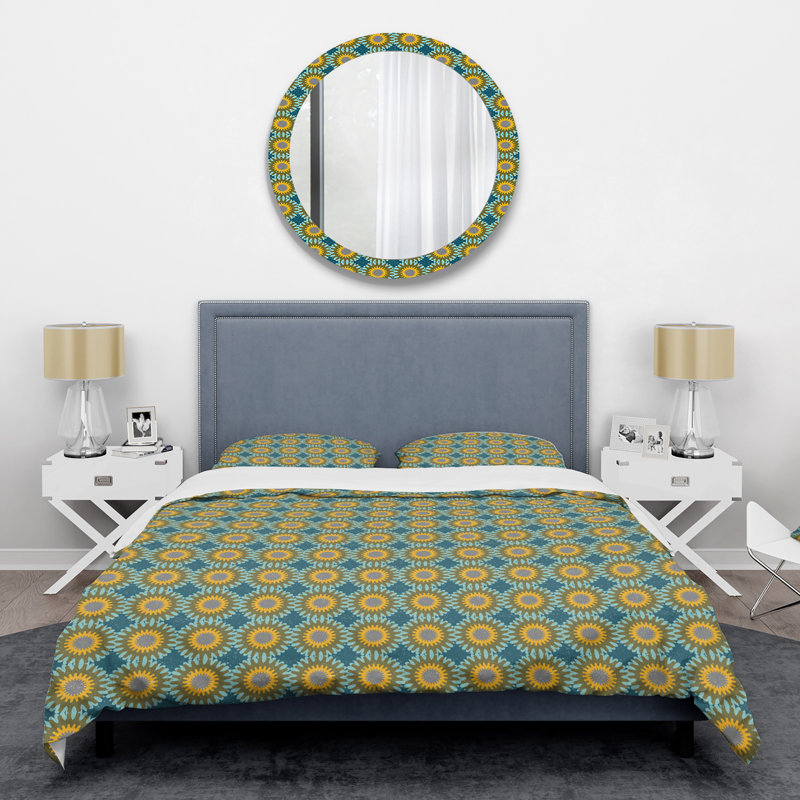 King Size Blue and Yellow Microfiber Duvet Cover Set