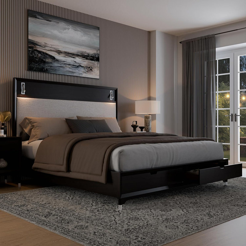 Mobilier de chambre à coucher Mid-Century Modern, Noir, Très grand