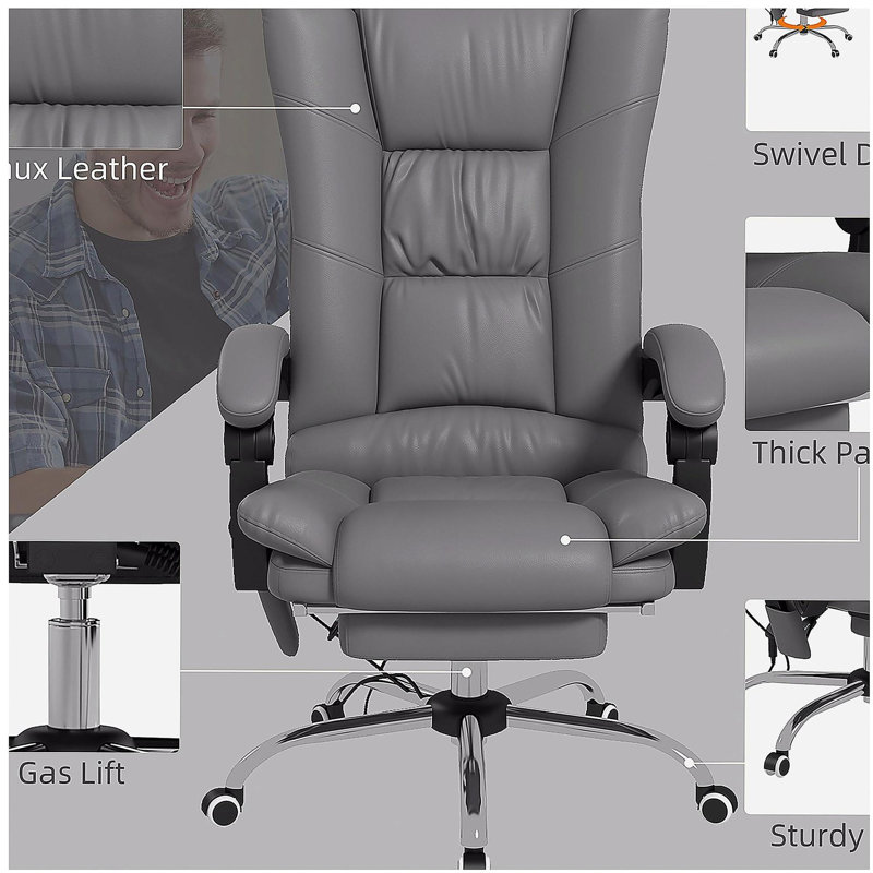 Chaise de bureau avec massage par vibration et fonction de chauffage, avec repose-pieds, gris