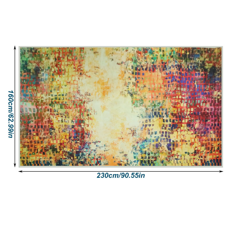 Washable Rug for Living Room 160x230cm, Abstract Non Slip Faux Wool Carpet