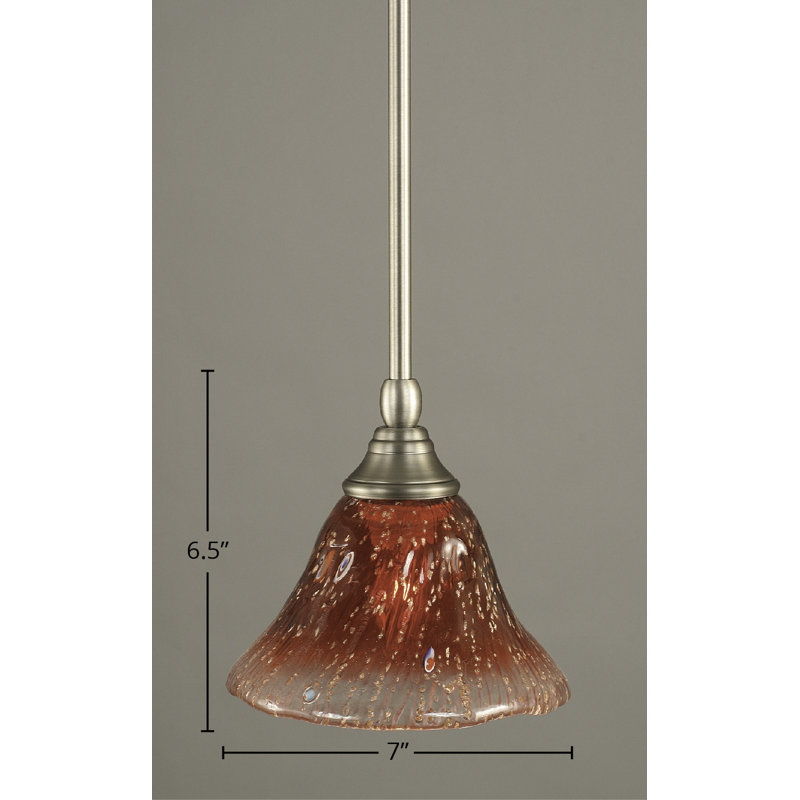 Stem Hung Mini Pendant With 7" Raspberry Crystal Glass, Brushed Nickel