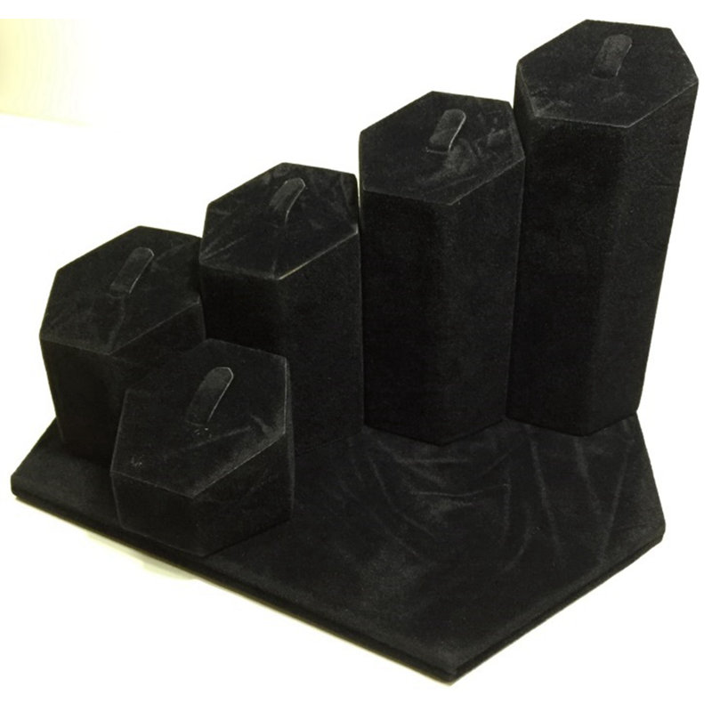 Présentoir de table hexagonal en velours noir