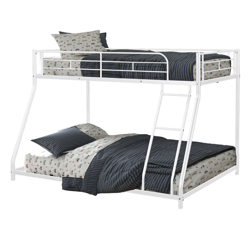 Lit superposé en métal de style contemporain avec échelle en angle, Blanc