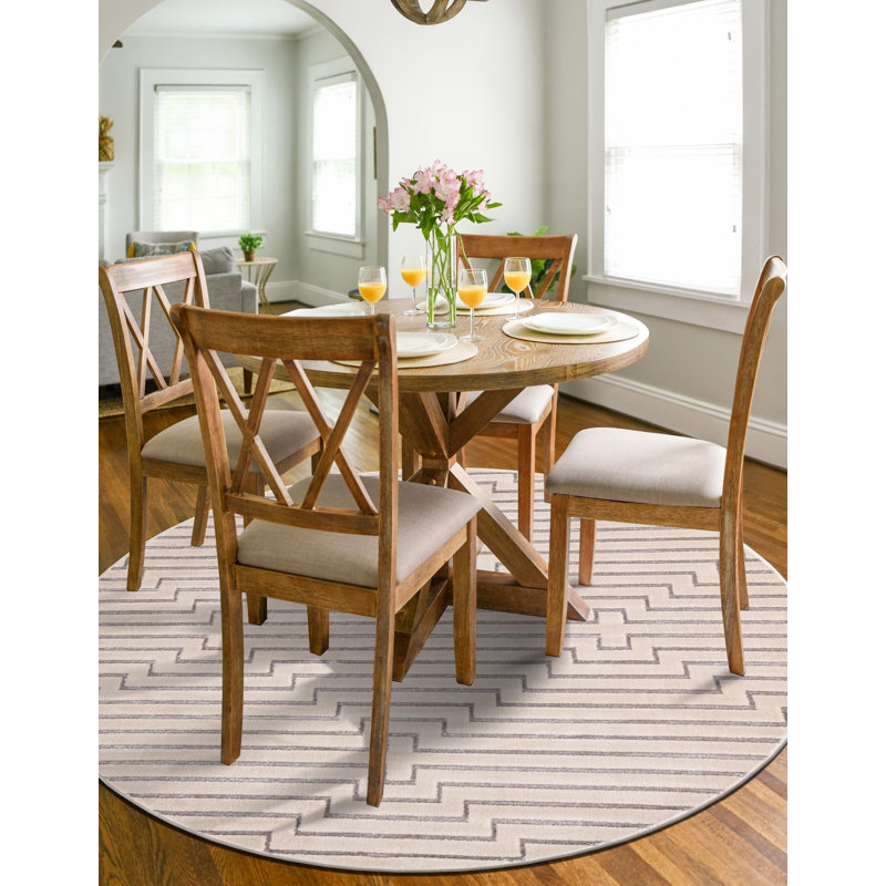 Tapis contemporain blanc et argenté Omotayo, Rond 3 pi 1 po